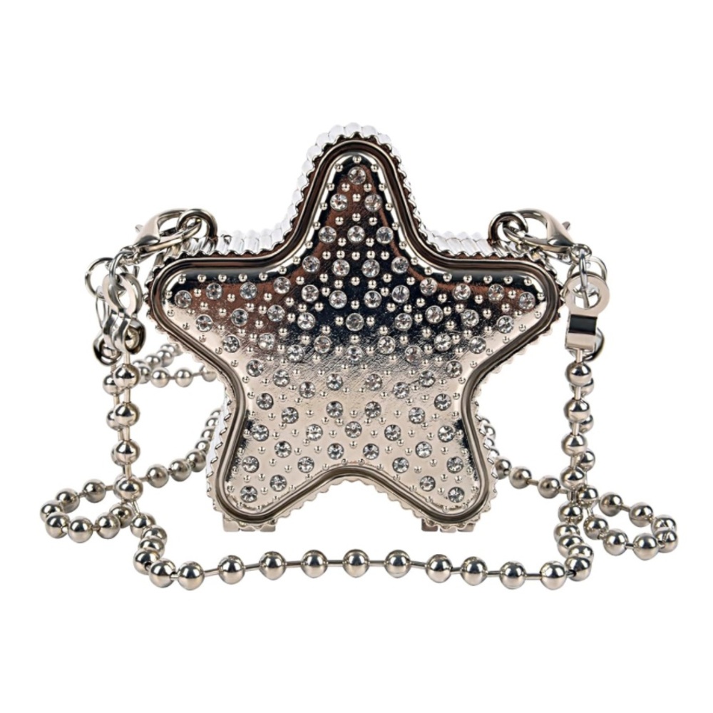 NEW Star Metal Mini Silver Bag Rhinestone Detail Ball Chain Strap